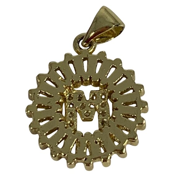 Petite Monogram Inital M Gold Tone Pendant ONLY w/ Rhinestone Baguette Halo - Picture 6 of 6